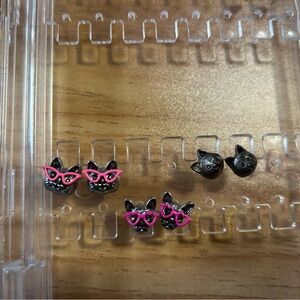 Kids Cat Ear Stud Earrings with Pink Accents